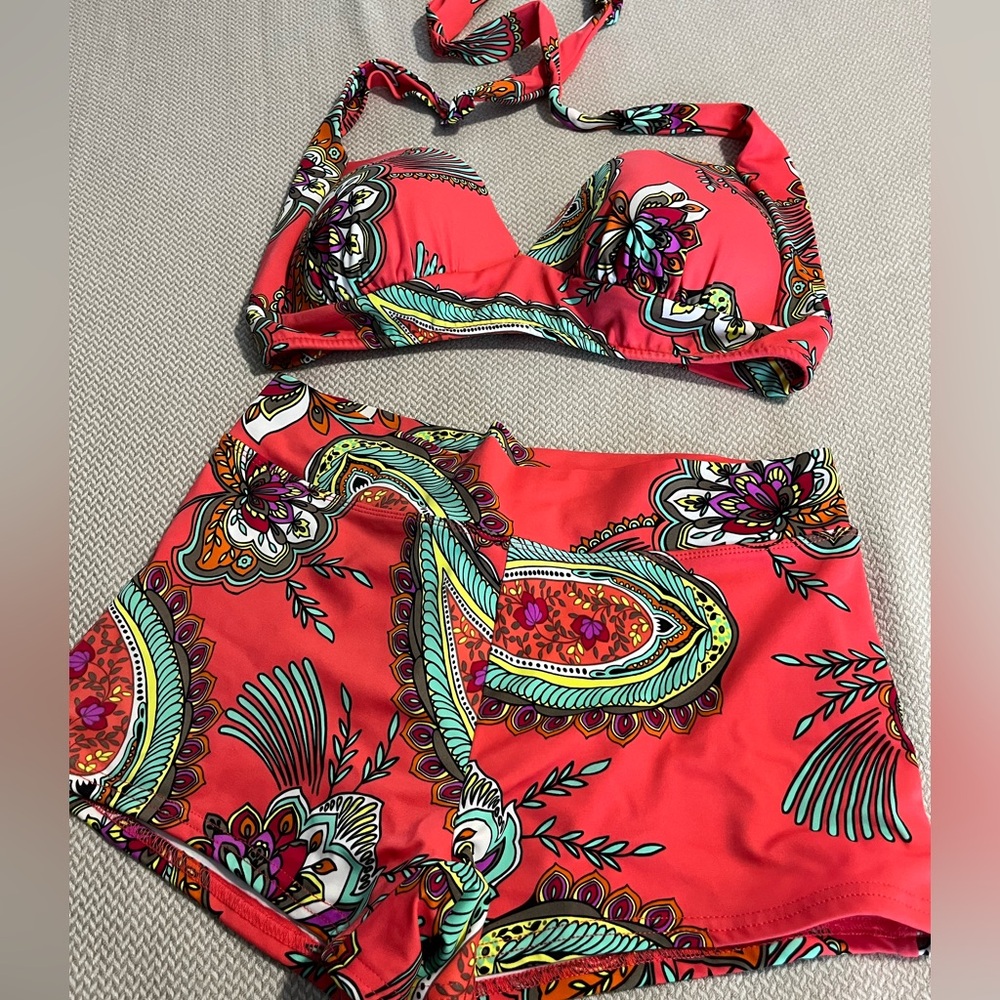 Venus Women's Orange Tropical Print Bathing Suit Set